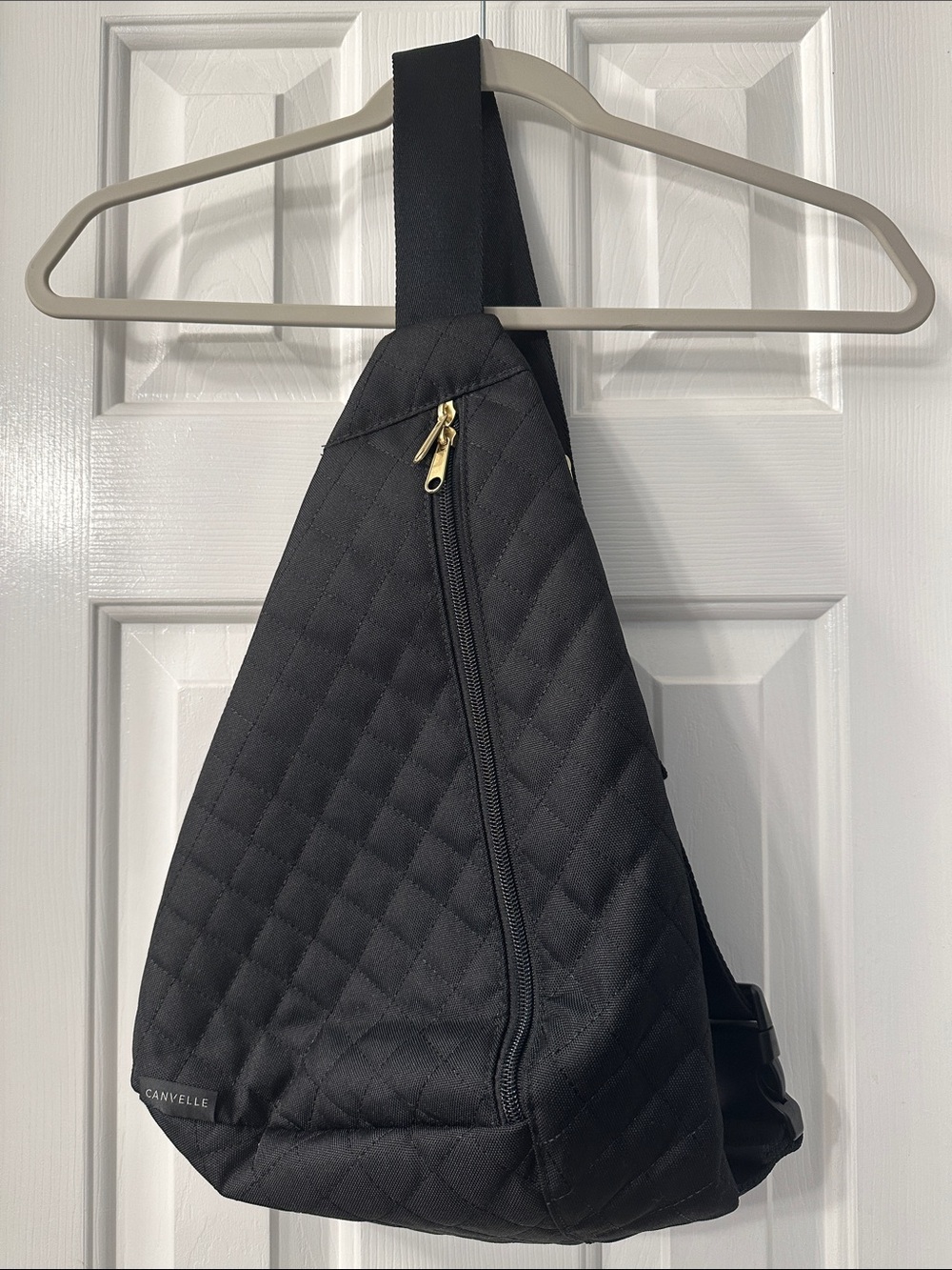 Canvelle Quilted Black Sling Bag - Side Release Buckle